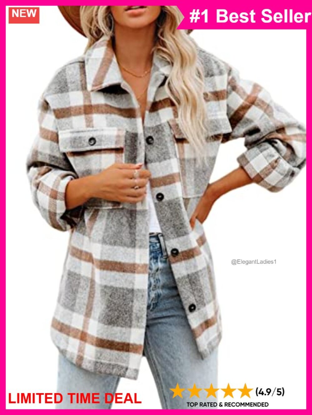 Womens Plaid Flannel Shacket Button Down Shirt Jacket Oversized Relaxed Fit